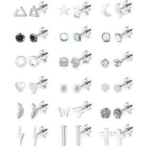 18 Pairs Stainless Steel Stud Earrings Set for Women Men Star Moon flower Heart